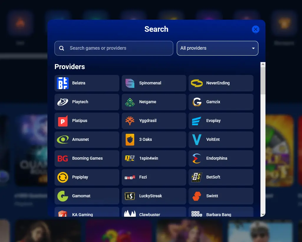 Seznam poskytovatelů her na Azurslot Casino včetně Playtech a Yggdrasil
